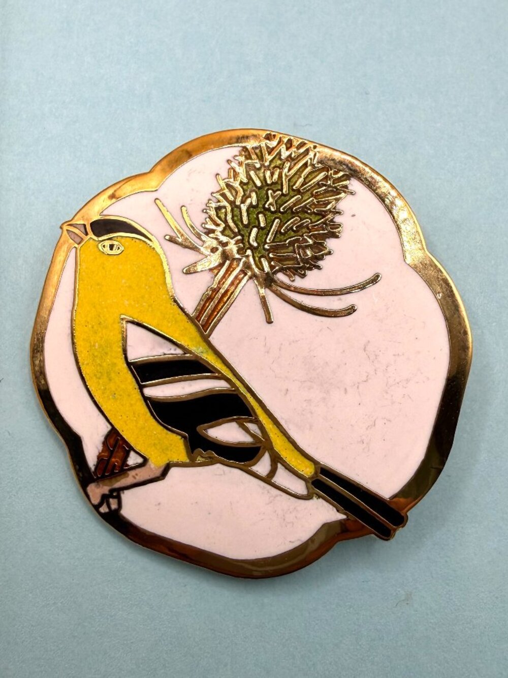 Vintage Gold American Goldfinch Finch Yellow Bird Brooch Pin Enamel Cloisonne